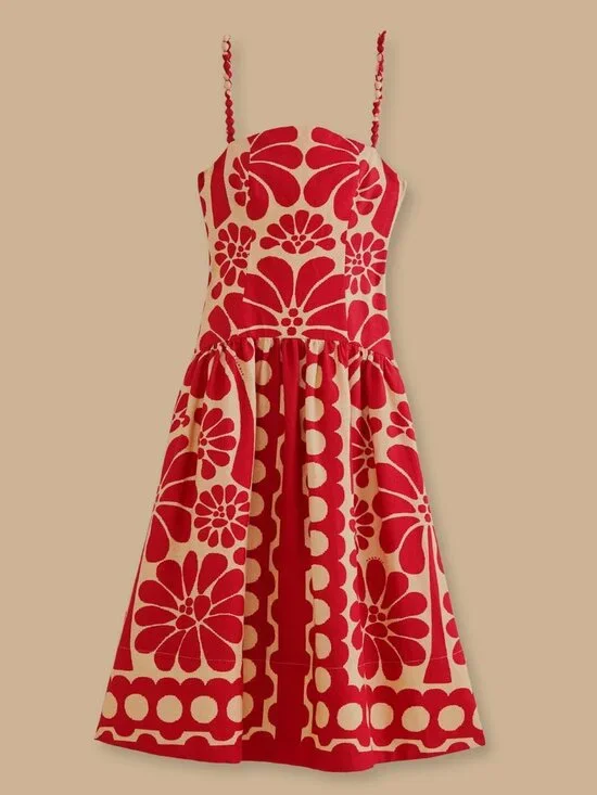 FARM Rio Red Palermo Sleeveless Midi Dress Size Small 38470 - Picture 3 of 16